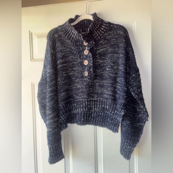 Pilcro navy/white oversize cropped chunky sweater size S - Picture 1 of 3